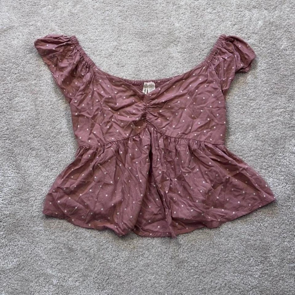 Japna Pink Peplum Top with White Polka Dots Size M